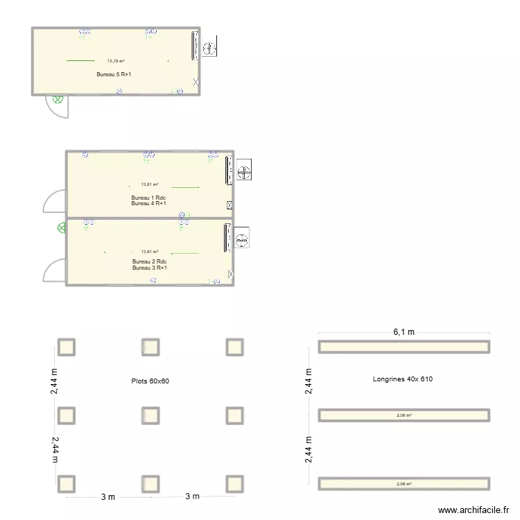 Colas 5 Modules Comm. Plan de 15  et 50 m²