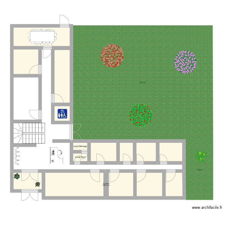 BAT 2 RDC. Plan de 16 pièces et 58 m2