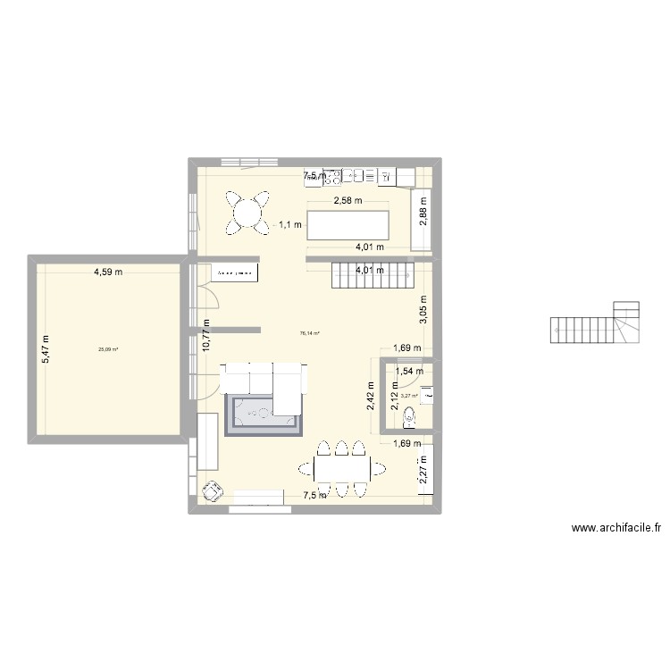 Maison PUGEY. Plan de 3 pièces et 104 m2