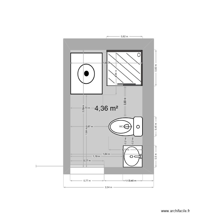 Version 2 SDB ANATOLE. Plan de 1 pièce et 4 m2