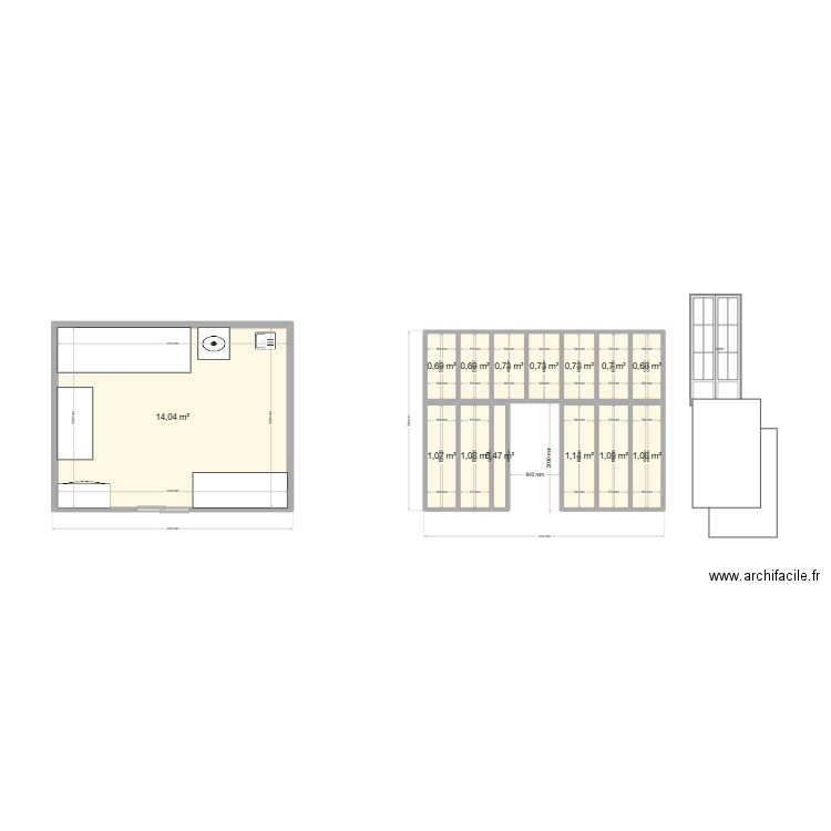 Cloison double blanchisserie. Plan de 14 pièces et 25 m2