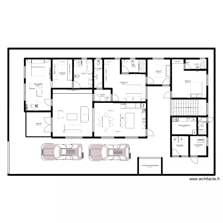 Djio sienn. Plan de 19  et 516 m²