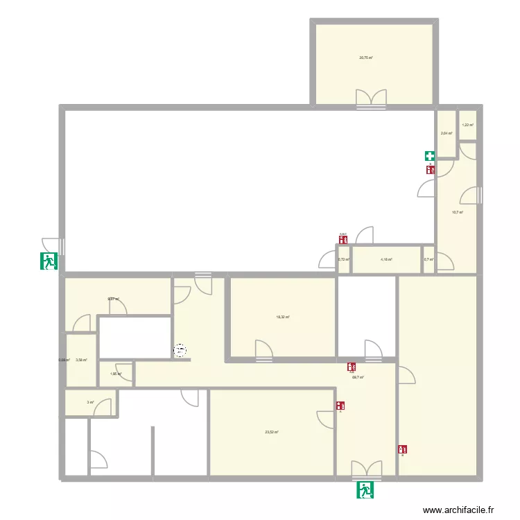 evacuation menuiserie. Plan de 15  et 170 m²