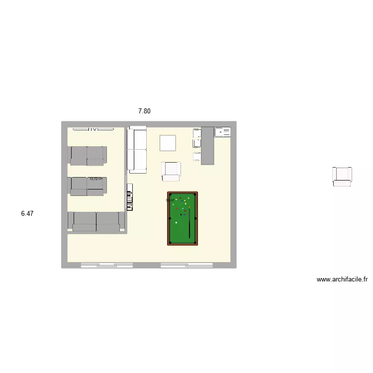 SALLE DE JEUX VERSION 3. Plan de 2  et 57 m²