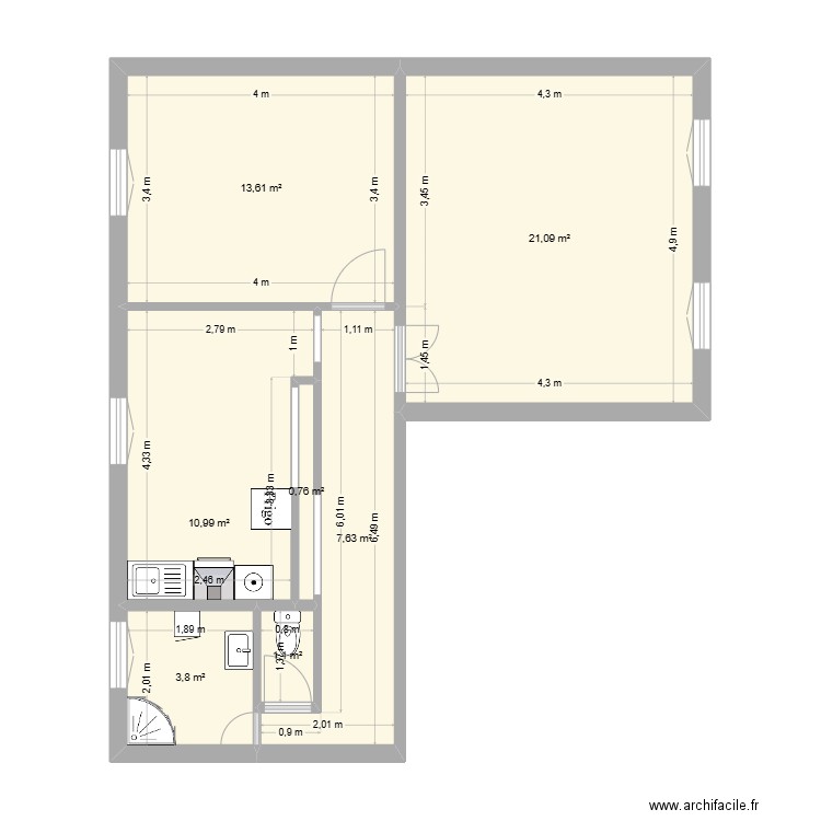 albert 1er. Plan de 7 pièces et 59 m2