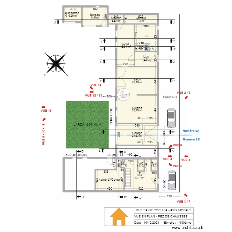 V.RADOUX - VUE EN PLAN - REZ - 1/100 - V2.15 - 20241013. Plan de 