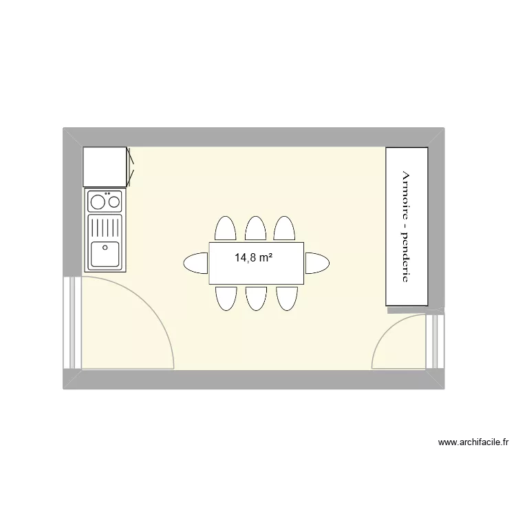 kitchinette. Plan de 1  et 15 m²