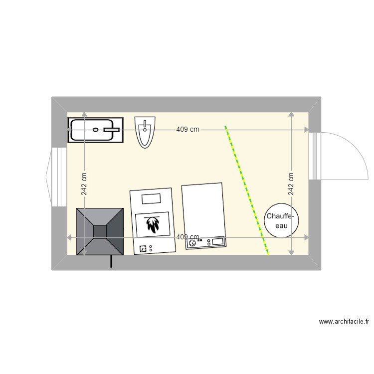 Chauffage. Plan de 1 pièce et 10 m2