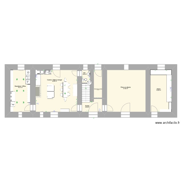 Ferme St Vaast Rdc. Plan de 7 pièces et 100 m2