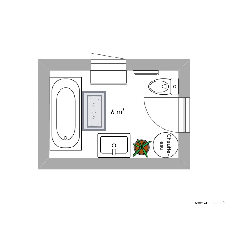 Salle de bain - Etudiant. Plan de 1 pièce et 6 m2