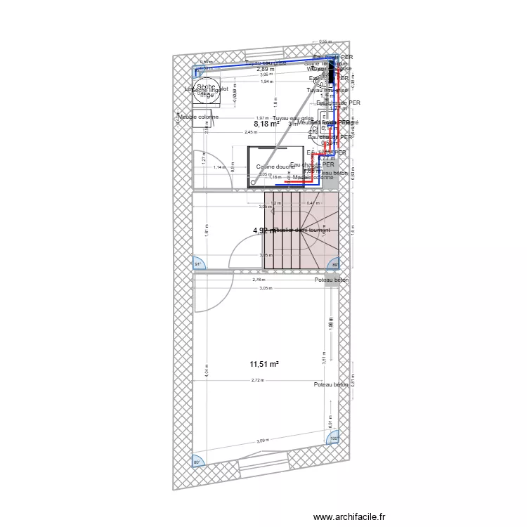 1er Fécamp 55 plomberie et canalisations. Plan de 3 Pièces et 25 m² 1er Fécamp 55 plomberie et canalisations. Plan de 3 Pièces et 25 m²