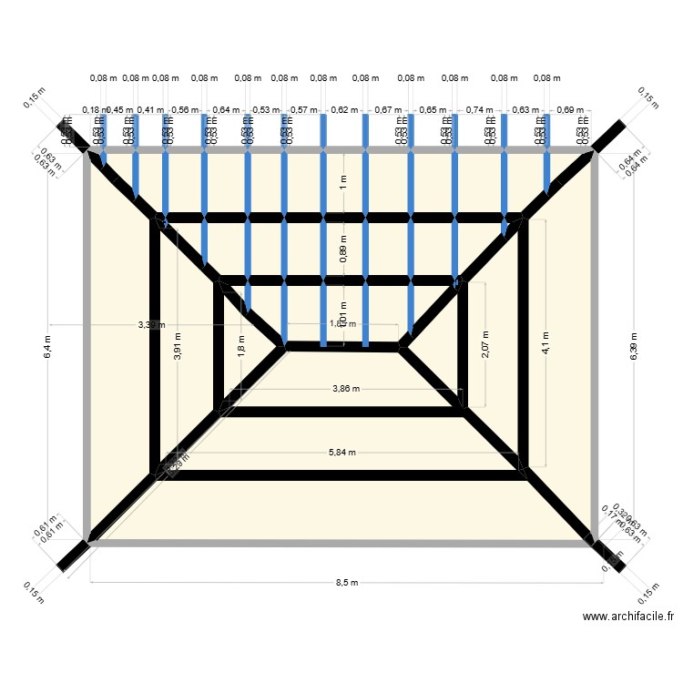 Toiture. Plan de 36 pièces et 44 m2