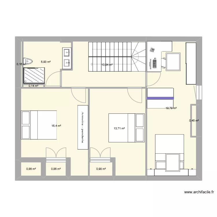 Etage. Plan de 11 pièces et 69 m²