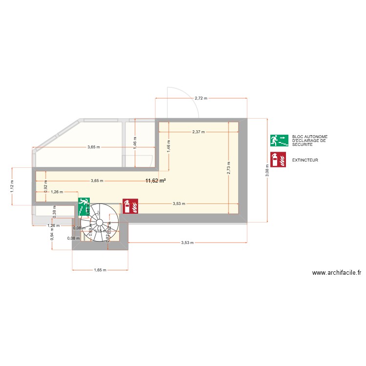 drivescholl mezzanine SECURITE. Plan de 3 pièces et 28 m2