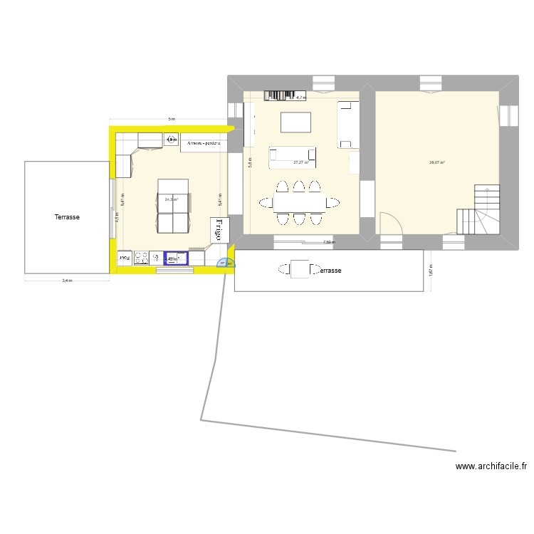 agrandissement Nord. Plan de 3 pièces et 81 m2