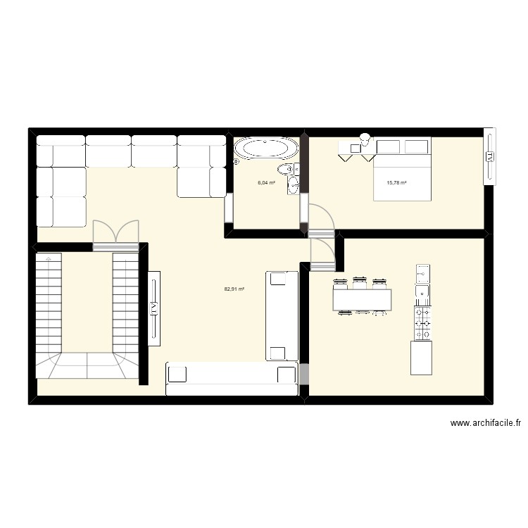 plan 3er. Plan de 3 pièces et 105 m2