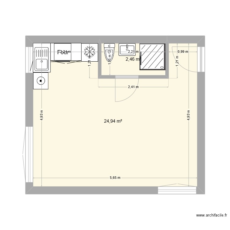 Raffet. Plan de 2 pièces et 27 m2