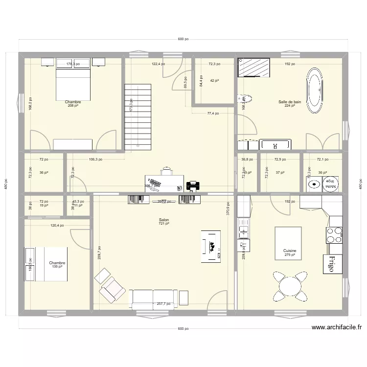 Maison1 40x50. Plan de 12  et 165 m²