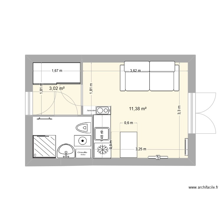 BSM 2. Plan de 2 pièces et 14 m2