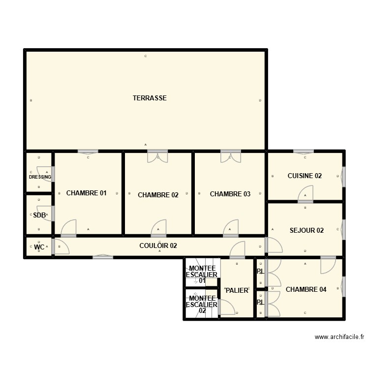 PLAN 01 ETAGE ST HILAIRE PLB. Plan de 16 pièces et 102 m2