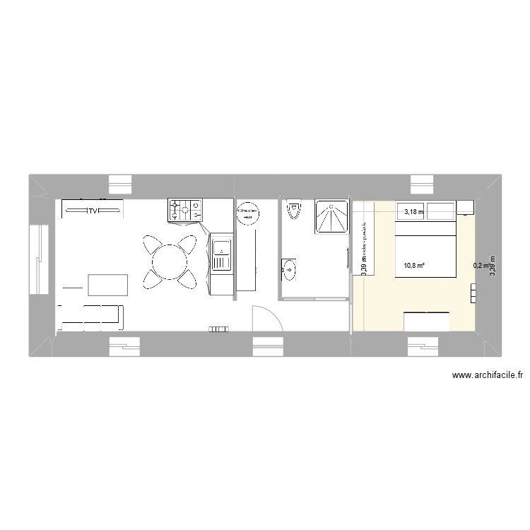 dépendance. Plan de 2 pièces et 11 m2
