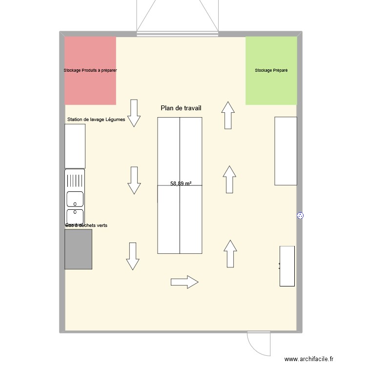 laboratoire découpe légumes. Plan de 1 pièce et 59 m2