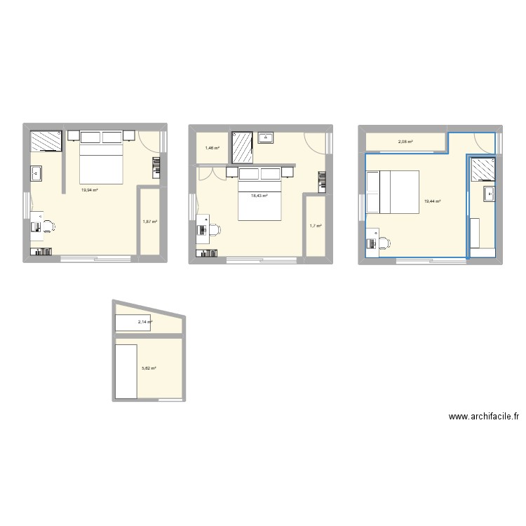 idées en vracs. Plan de 9 pièces et 73 m2