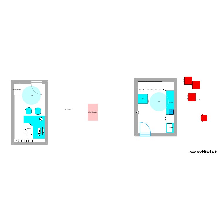 ergo. Plan de 2 pièces et 23 m2