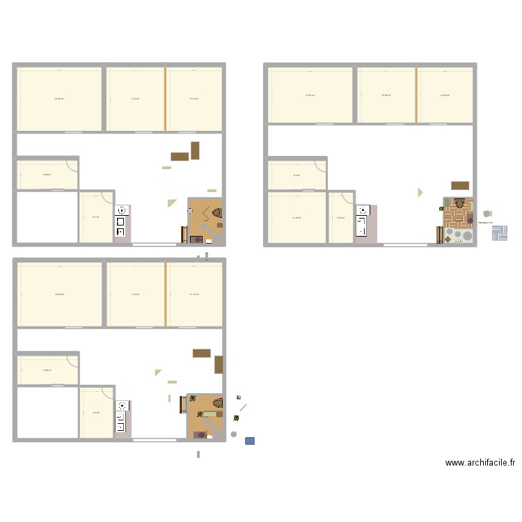Grange. Plan de 19 pièces et 258 m2