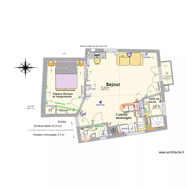 Amouyer apr&egrave;s travaux STUDIO 2026 04 21. Plan de 5  et 43 m²