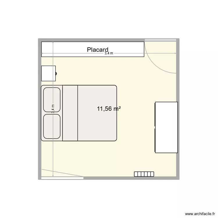 chambre. Plan de 1 Pièce et 12 m²