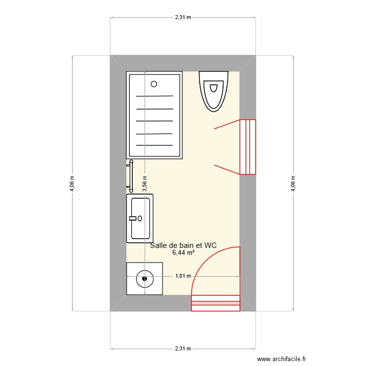 Salle de bain Arthel. Plan de 1 pièce et 6 m2