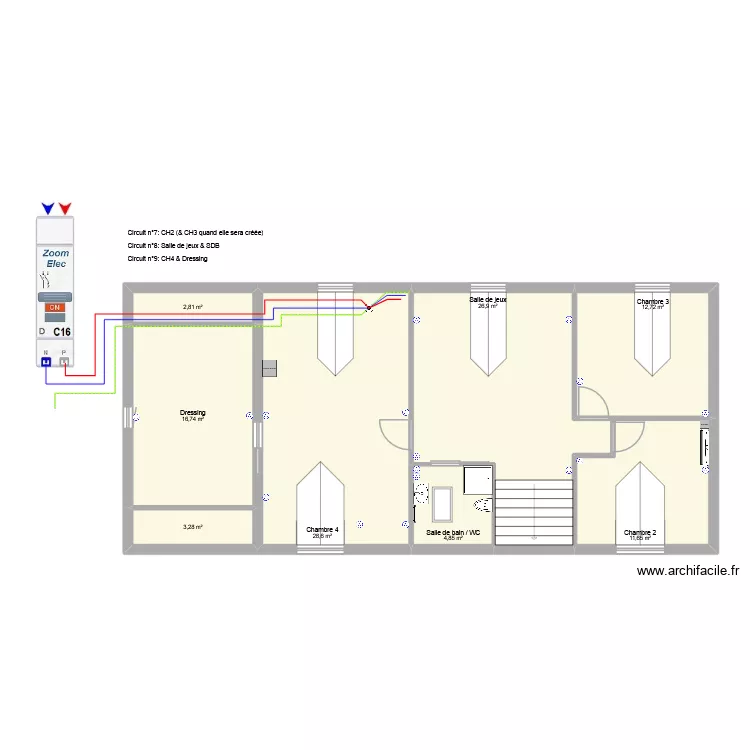 PC (R&eacute;partition des circuits). Plan de 8  et 108 m²