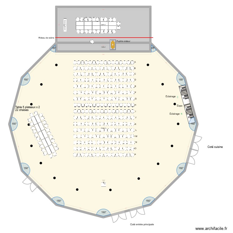 Grande salle avec pav&eacute; de chaises X 256 + ateliers. Plan de 0 pièce et 0 m2