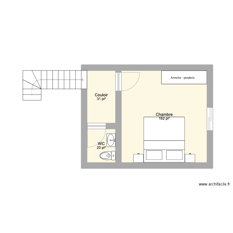 Chalet etage 2. Plan de 3 pièces et 20 m2