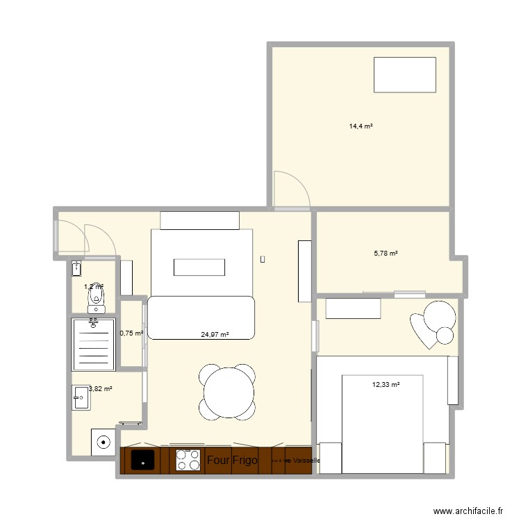 T3 CLF. Plan de 7 pièces et 63 m2