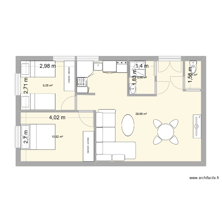 Apt Cave Oujda. Plan de 5 pièces et 52 m2