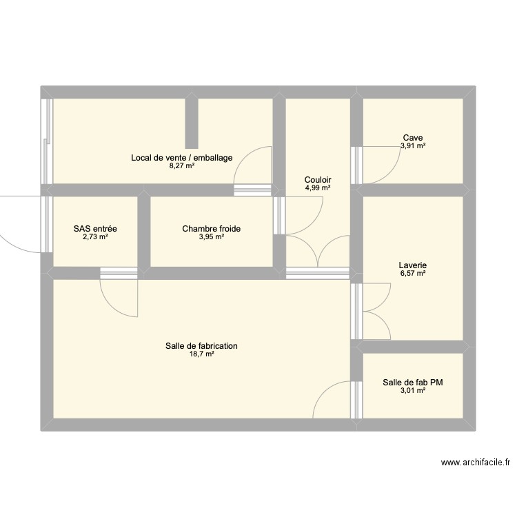 Plan 2 ferme d'Eliane. Plan de 8 pièces et 52 m2