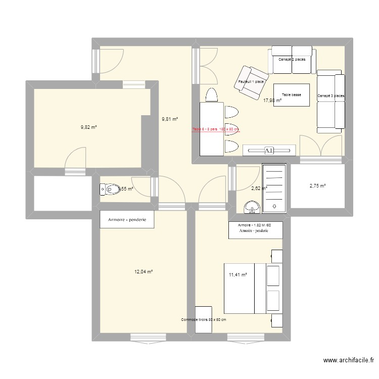 f03. Plan de 8 pièces et 68 m2