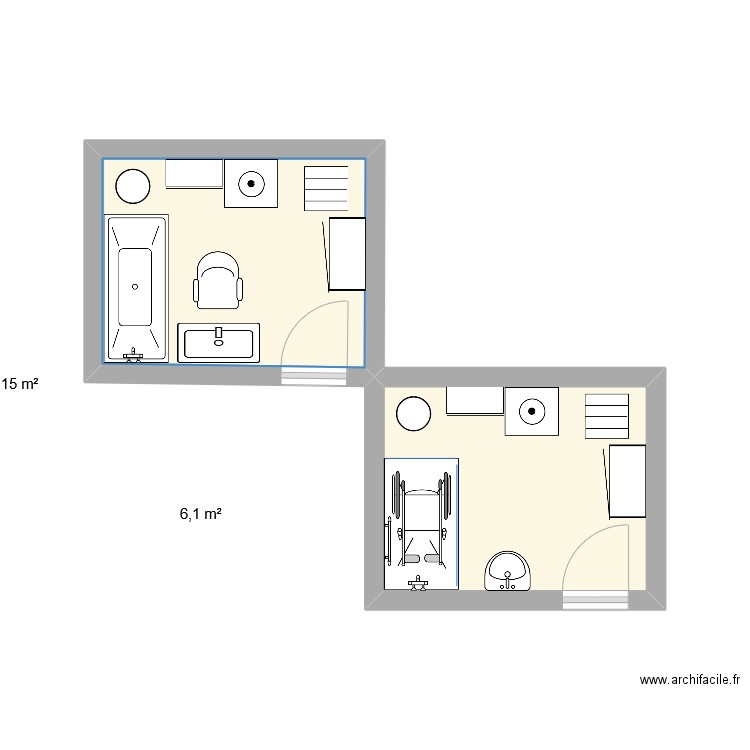 salle de bain dor. Plan de 2 pièces et 12 m2