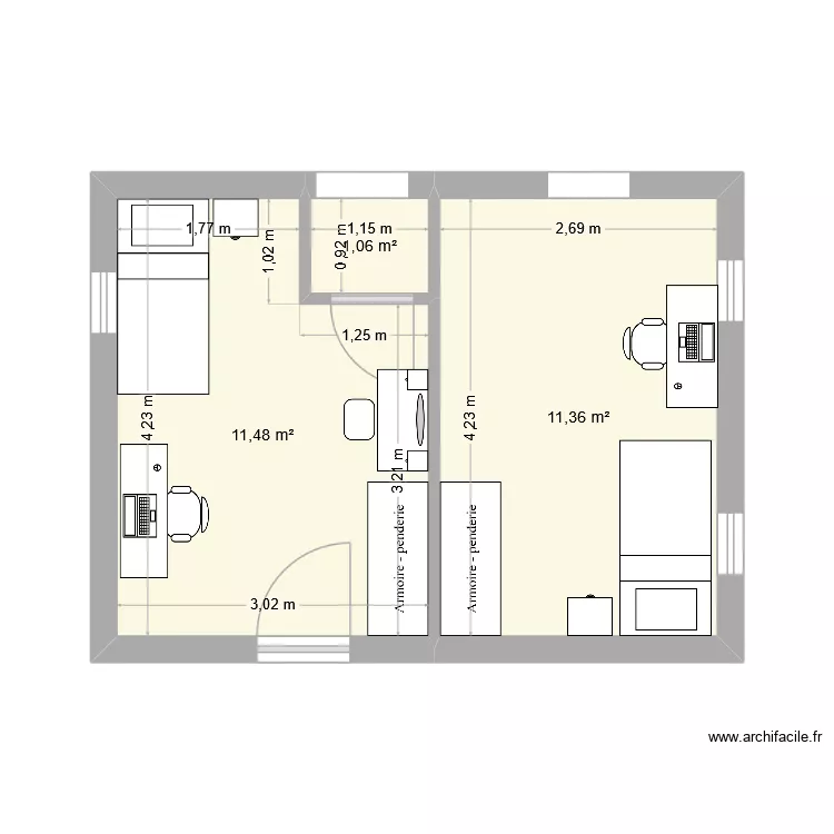 salle de bain dor. Plan de 3  et 24 m²