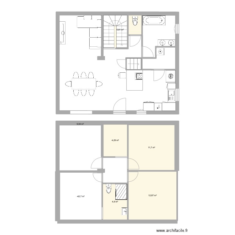 rdc maison grange. Plan de 7 pièces et 51 m2