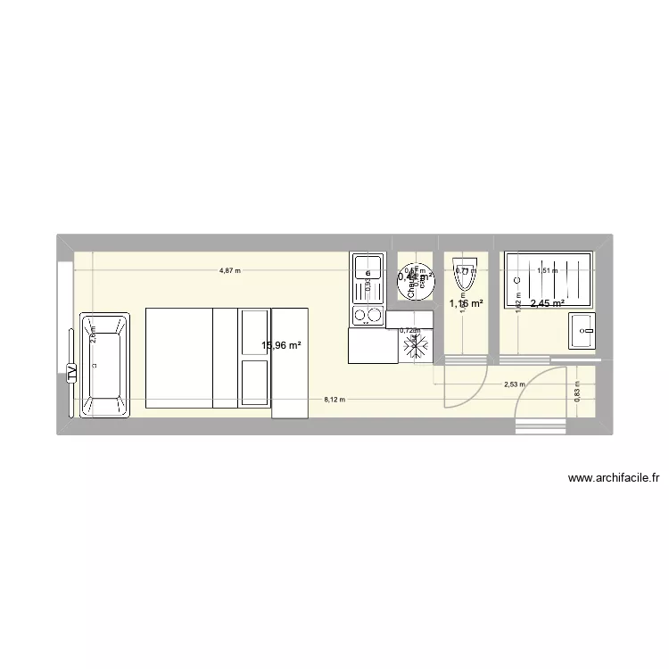 studio col. Plan de 4  et 20 m²