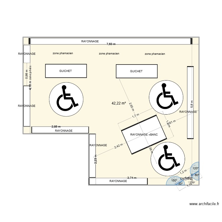¨PHARMACIE CIRES LES MELLO. Plan de 2 pièces et 43 m2