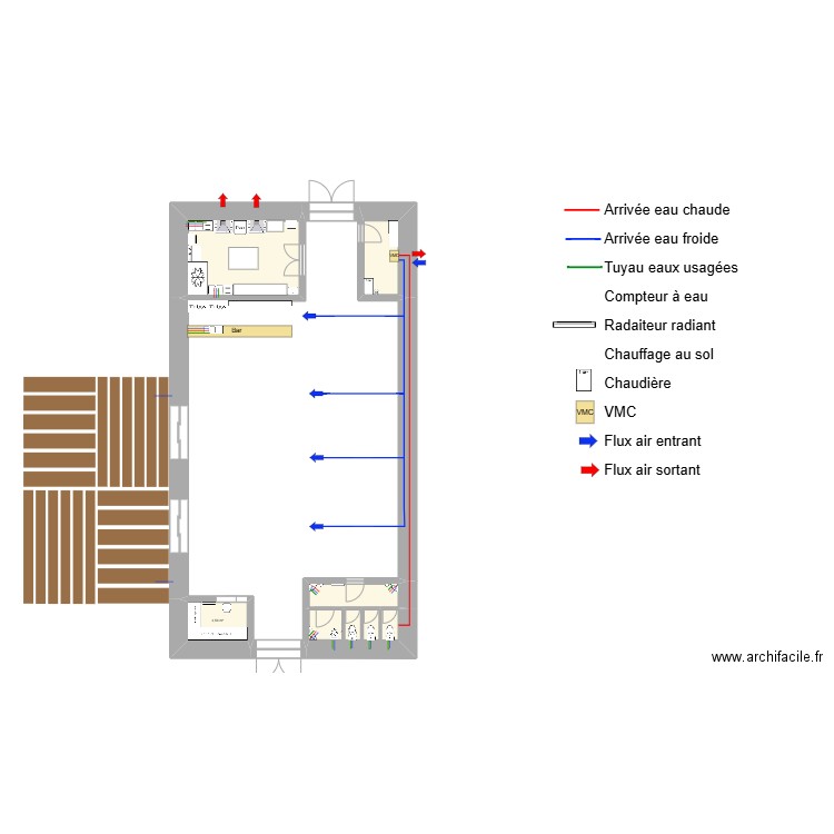 plan général plomberie. Plan de 5 pièces et 36 m2