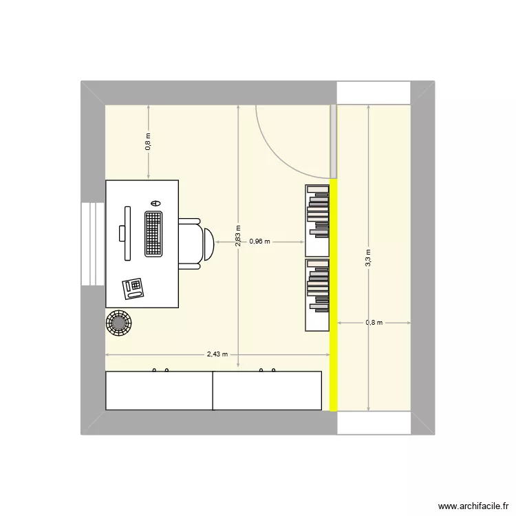 bureau. Plan de 1 Pièce et 11 m²
