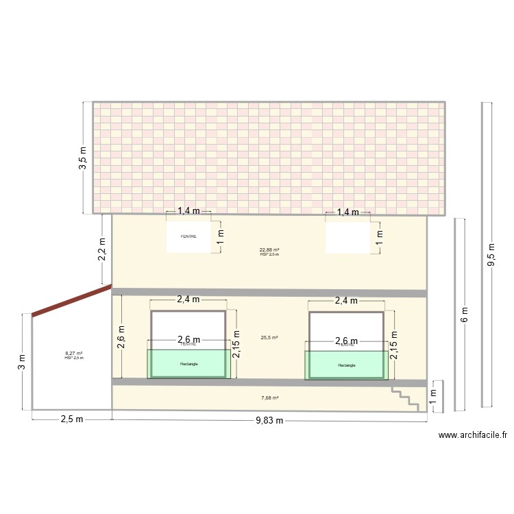FACADE JARDIN. Plan de 5 pièces et 103 m2
