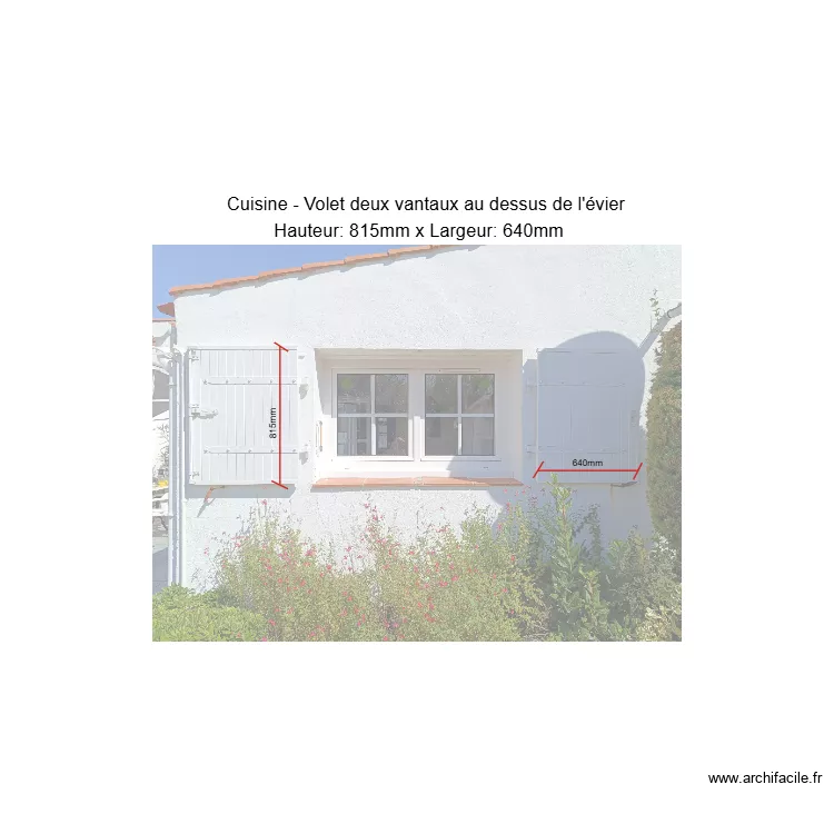 Cuisine - Volet deux vantaux au dessus de l'évier. Plan de Cuisine - Volet deux vantaux au dessus de l'évier. Plan de