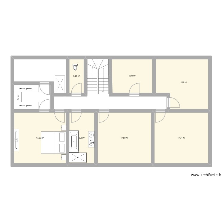 etage. Plan de 7 pièces et 89 m2