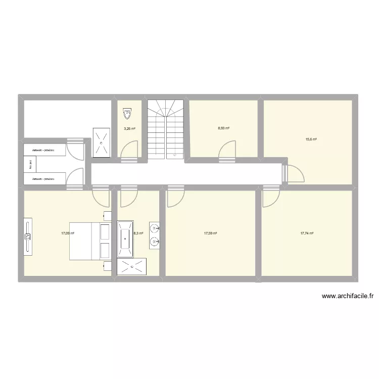 etage. Plan de 7 pièces et 89 m²